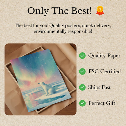 Póster de oso polar con aurora ártica