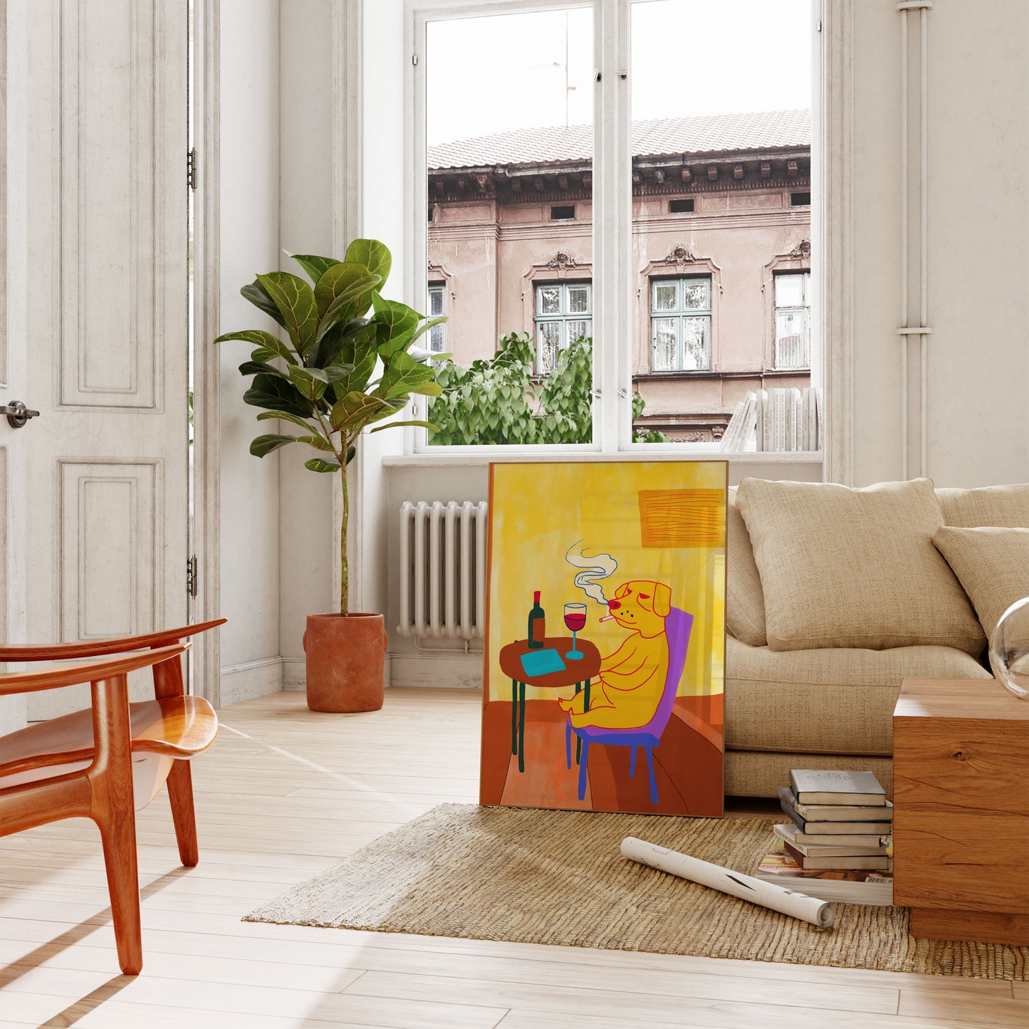 Afslappet Hunde Vin Aften Plakat