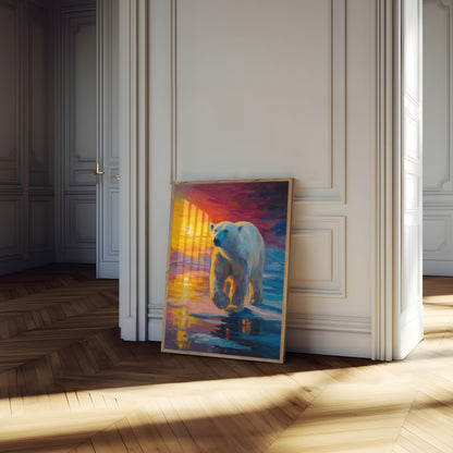 Póster del reflejo del atardecer del oso polar