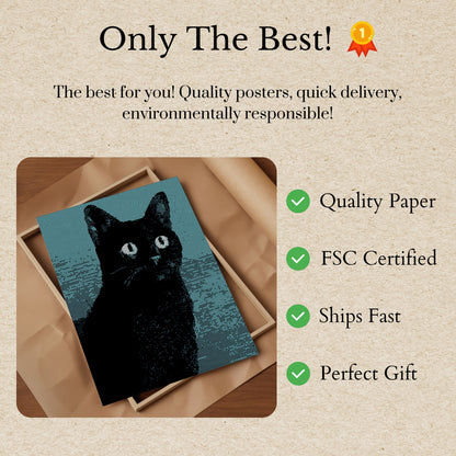 Schwarze Katze mit leuchtenden Augen Poster