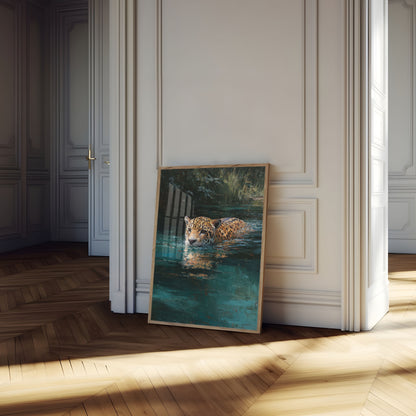 Affiche Jaguar Nageant dans les Eaux Émeraude