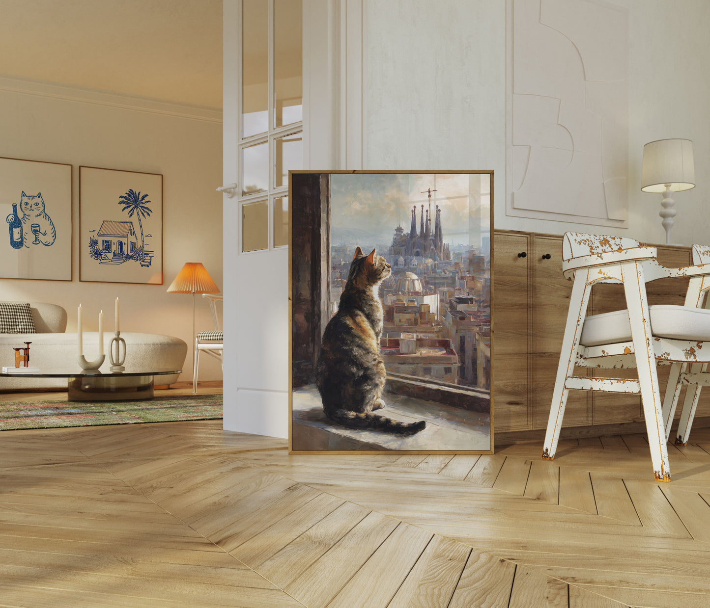 Cat Overlooking Barcelona Poster