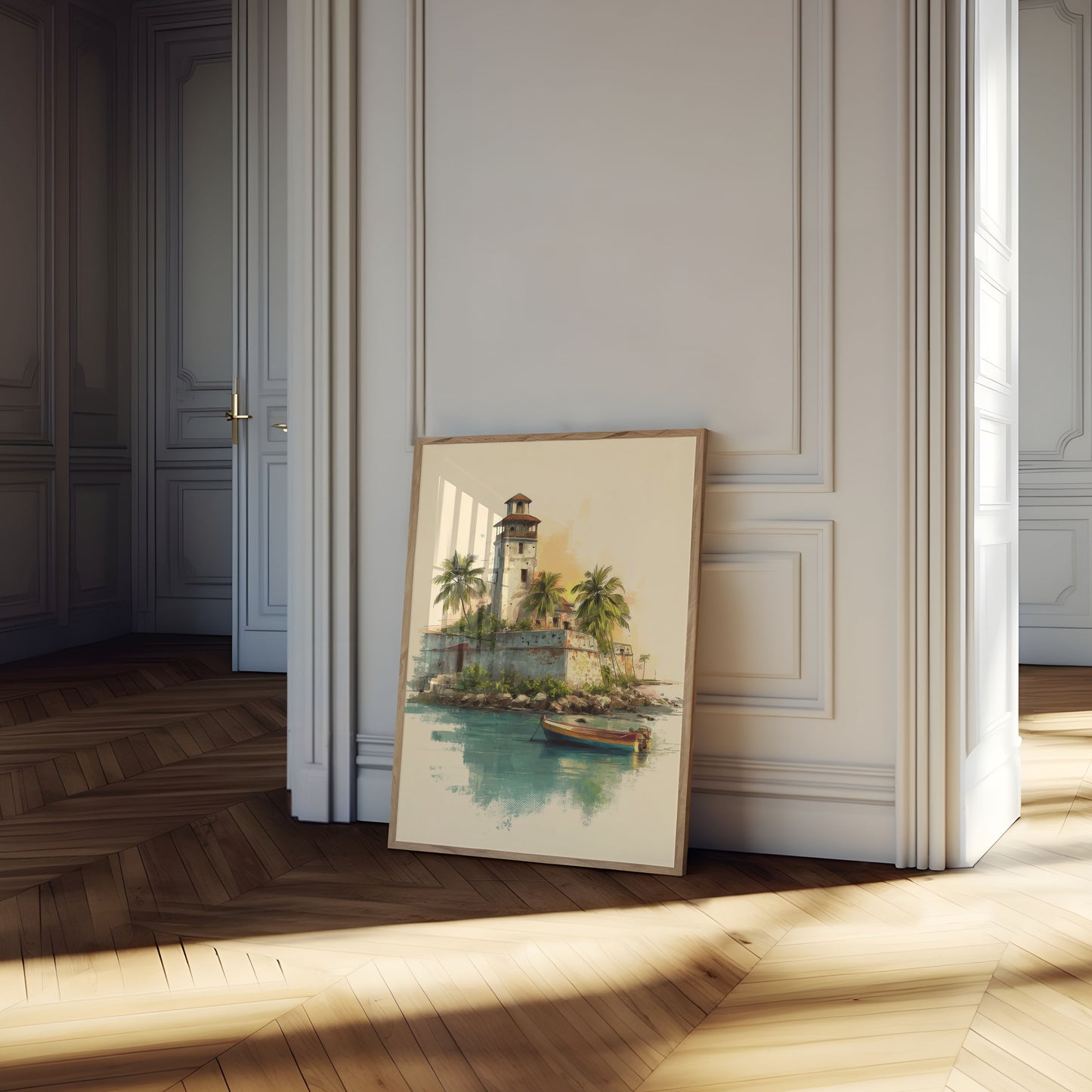 Coastal Lighthouse and Fishing Boat Poster