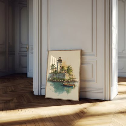 Coastal Lighthouse and Fishing Boat Poster