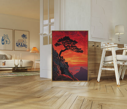 Poster dell'Albero Spazzato dal Vento al Tramonto
