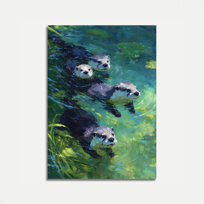 Otters Swimming in Emerald Waters Poster
