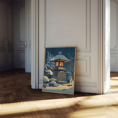 Snow Lantern in Winter Night Poster