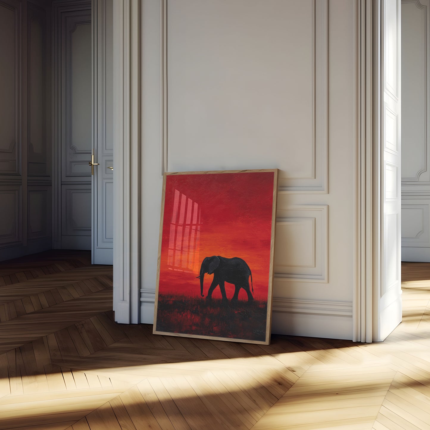 Affiche Silhouette d'Éléphant au Coucher de Soleil