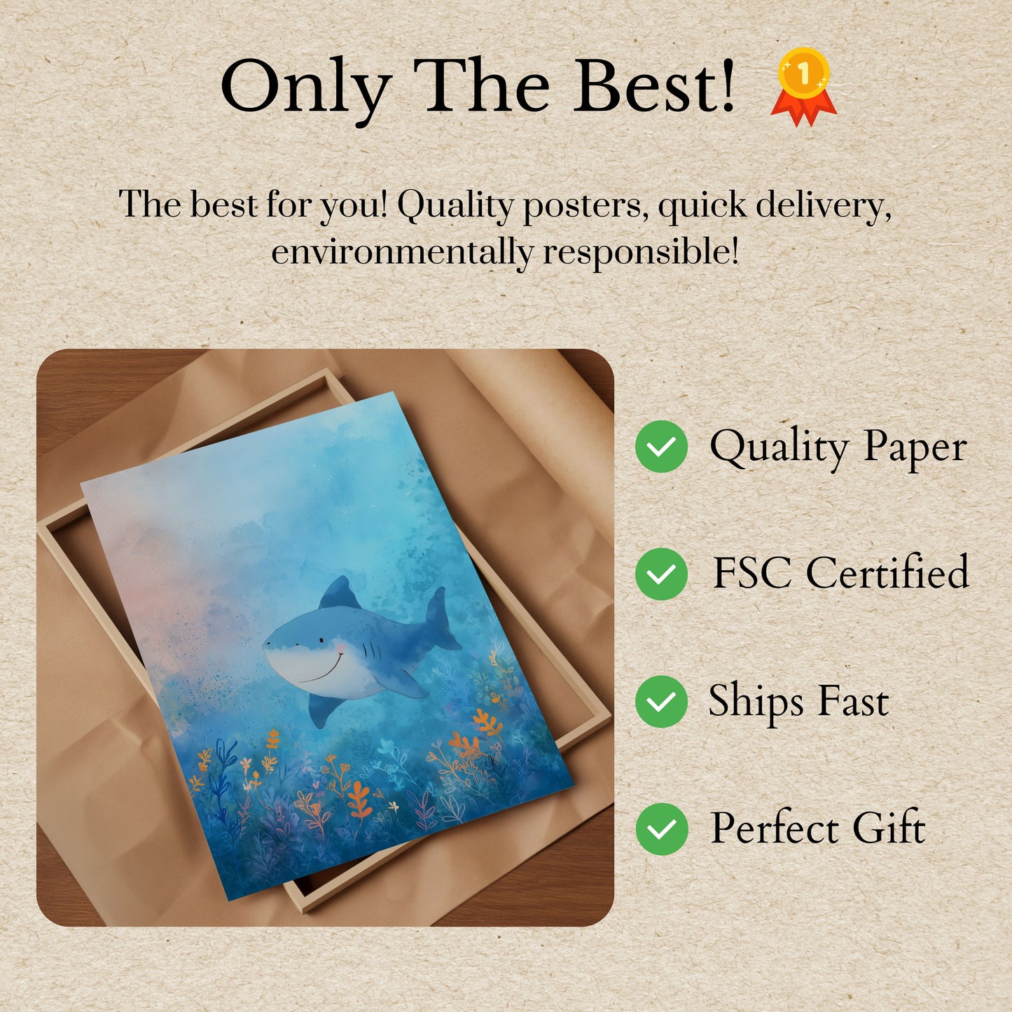 Happy Shark Ocean Underwater Poster