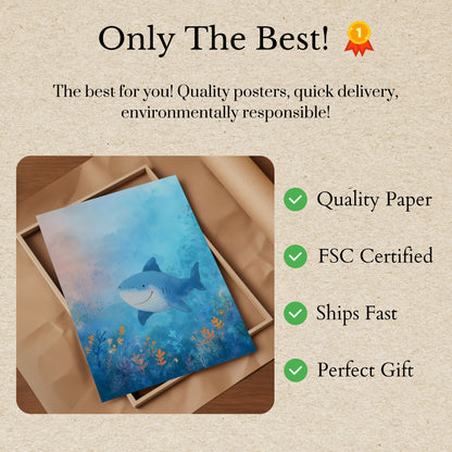 Happy Shark Ocean Underwater Poster