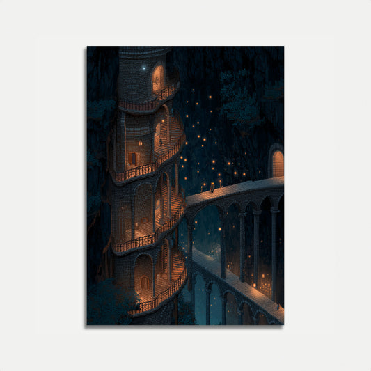 Pôster de Luzes Noturnas da Torre Medieval