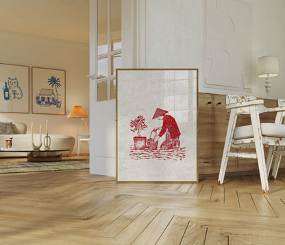 Gartner som vanner plante-plakat