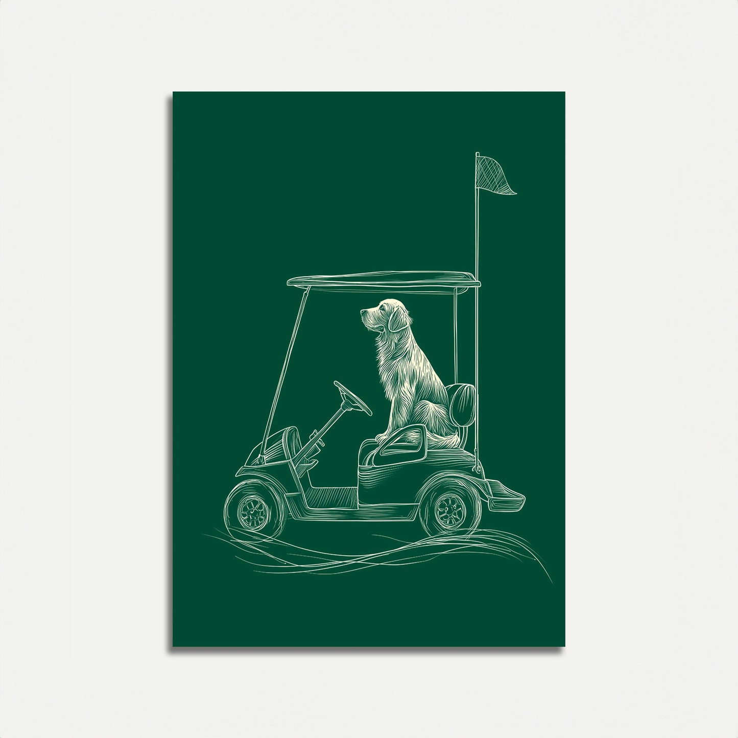 Golfende hund i tralle-plakat