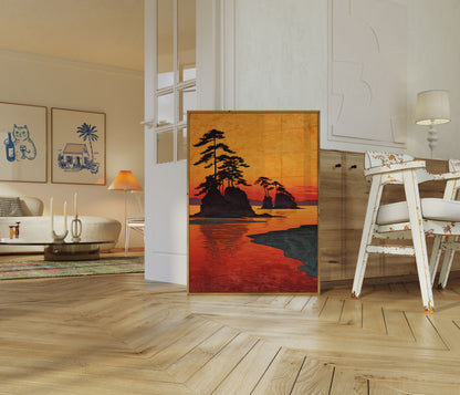 Bonsai Trees Sunset Landscape Poster