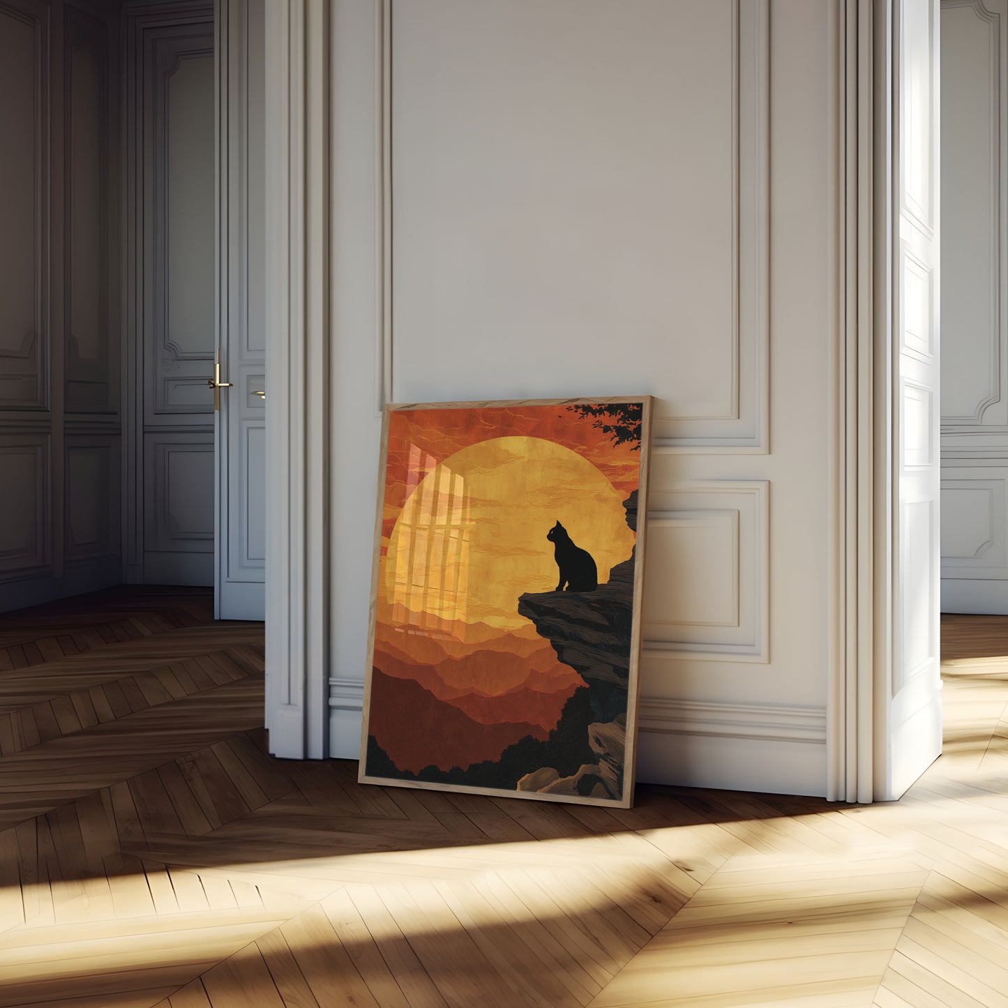 Cat Watching Sunset Poster