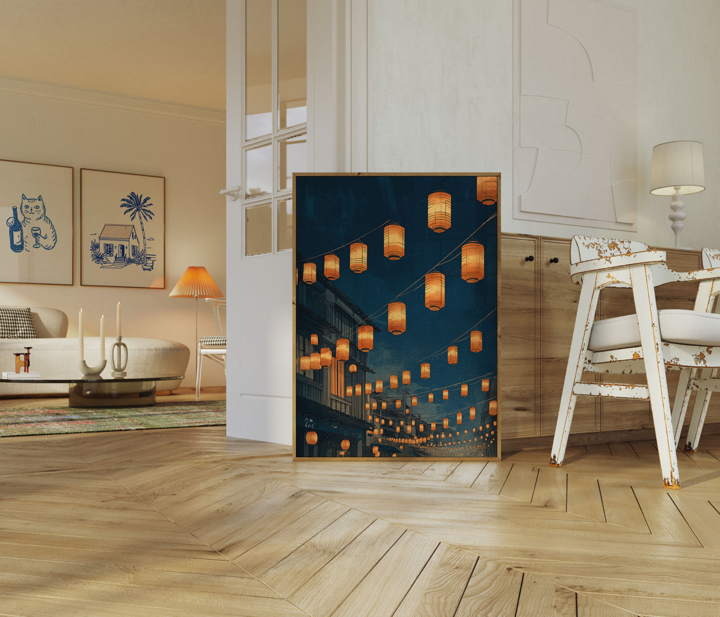 Asian Lanterns Night Street Poster