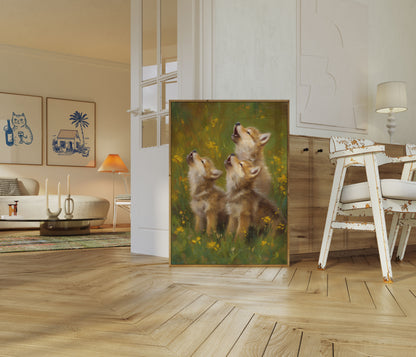 Wolves Howling in Meadow Poster