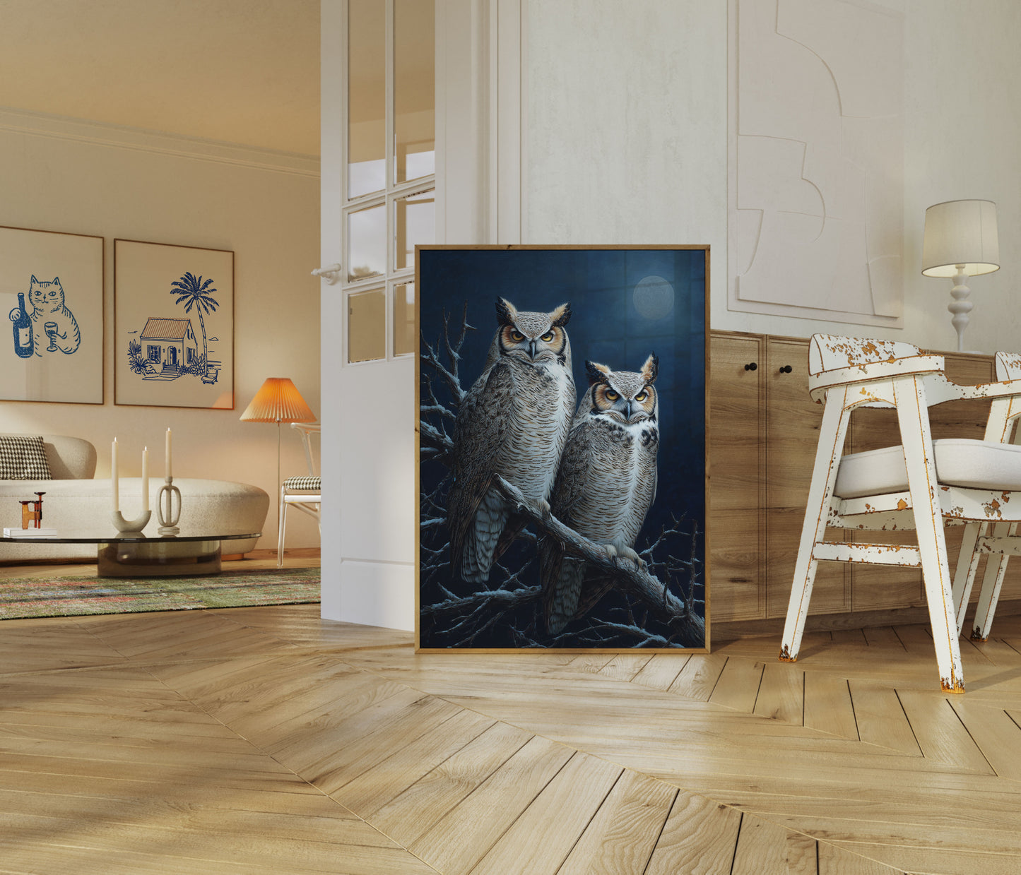 Moonlit Owls in the Night Poster