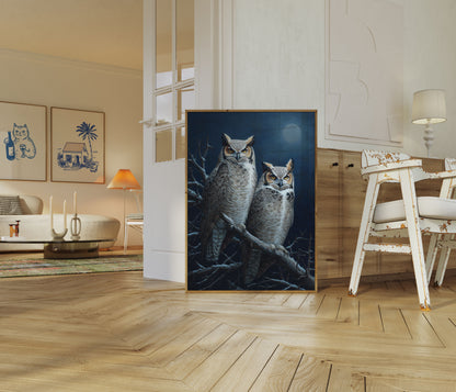 Moonlit Owls in the Night Poster