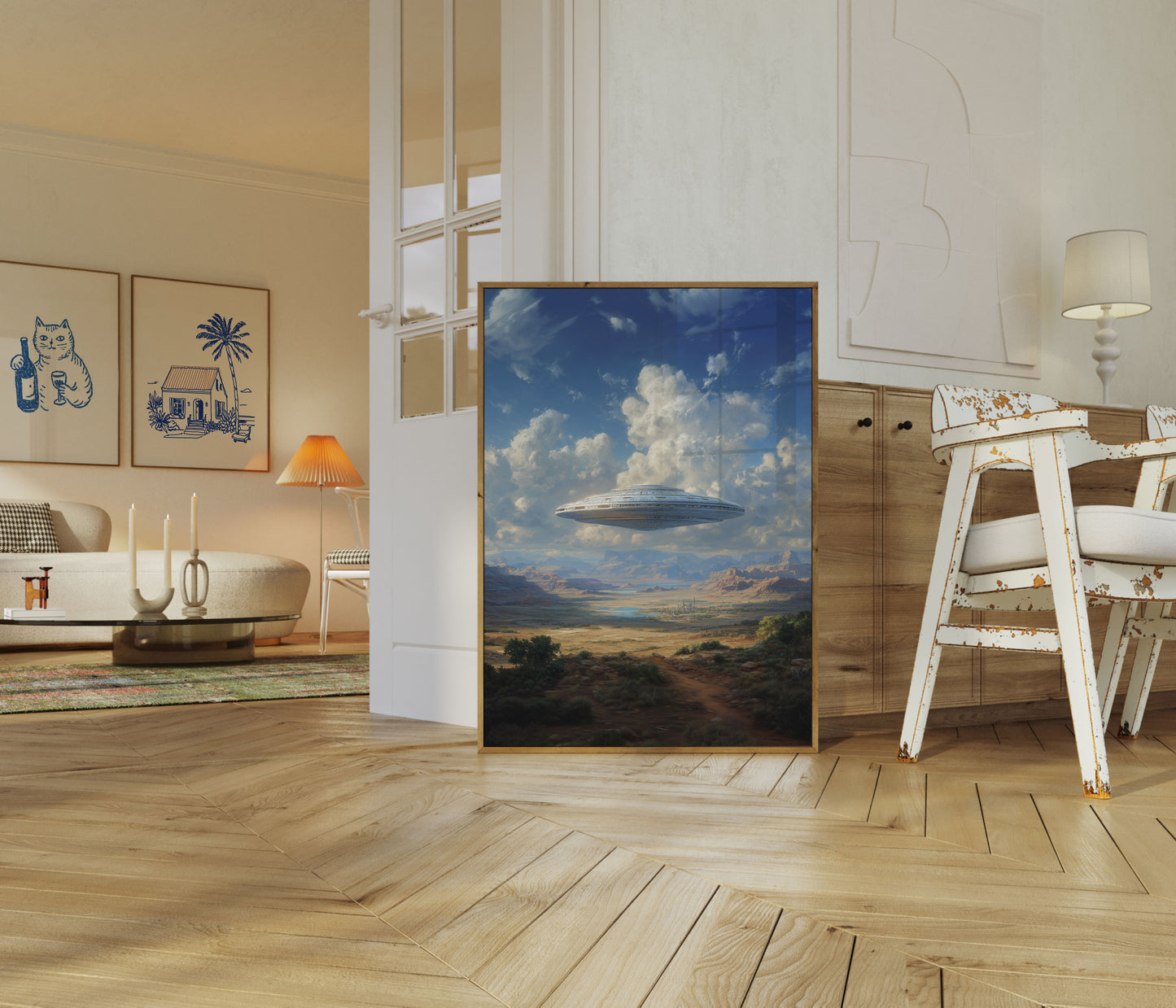 Alien Spacecraft Desert Landscape Poster