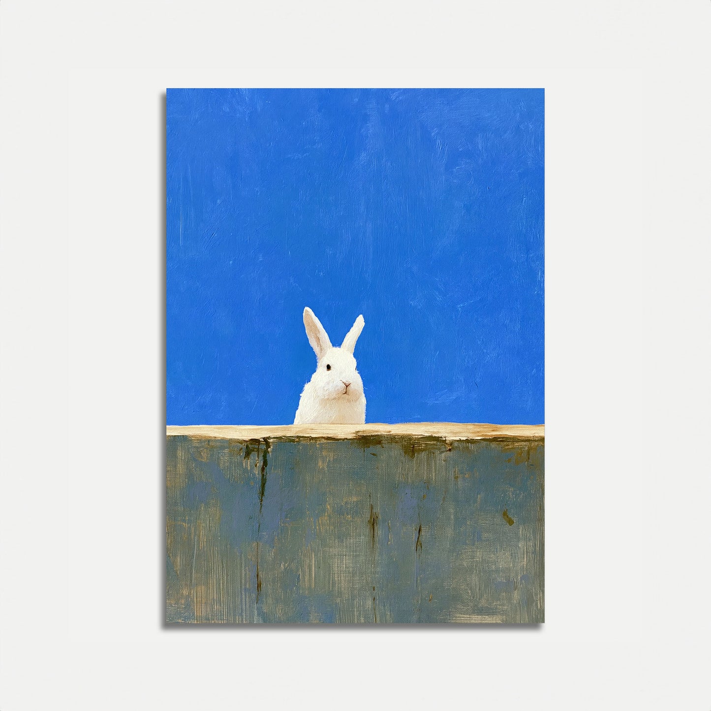 Weißer Hase auf blauem Poster