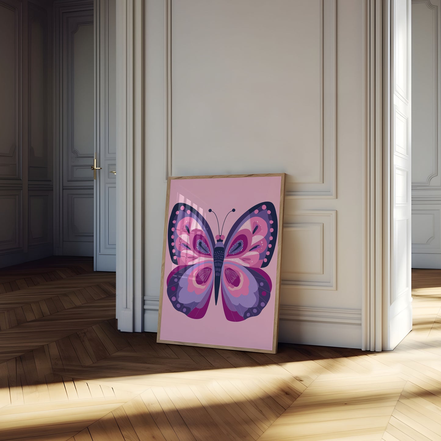 Póster de mariposa morada vibrante