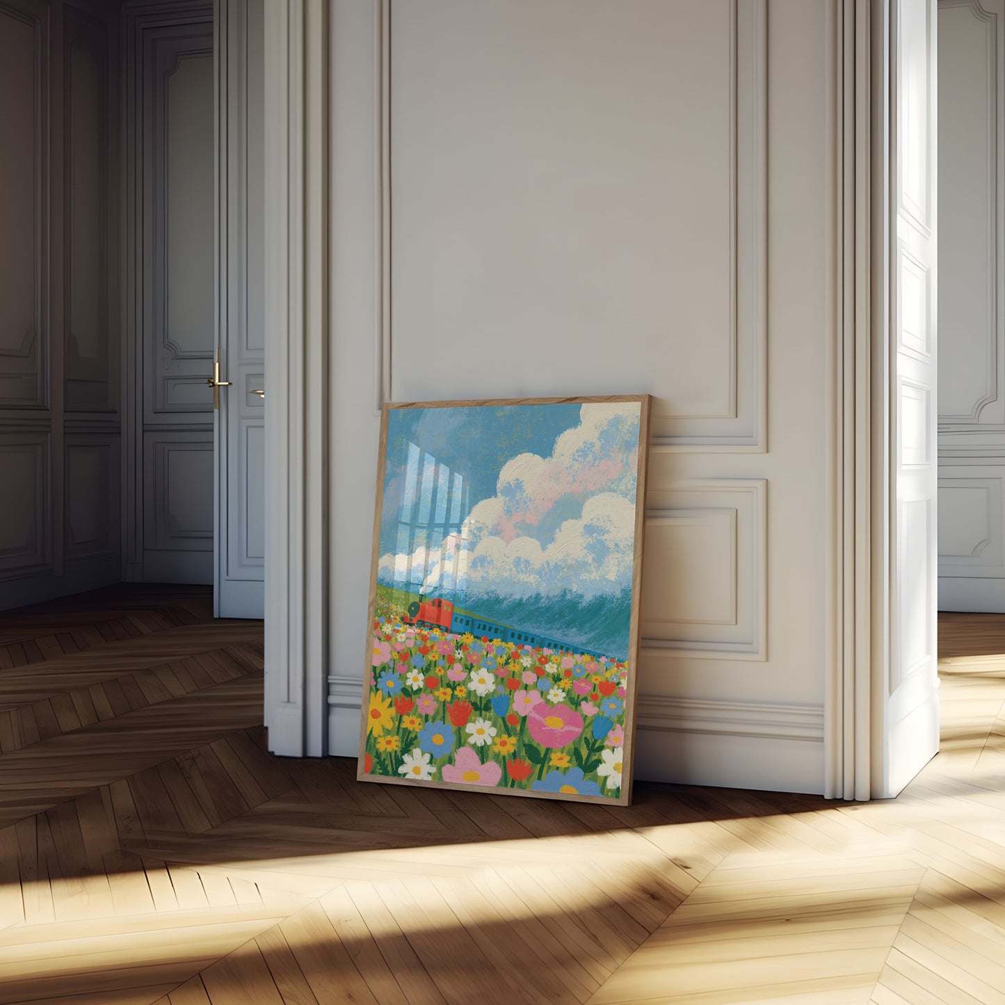 Train Through Wildflower Fields Poster