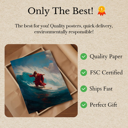 Jesus Surfing Epic Wave Poster