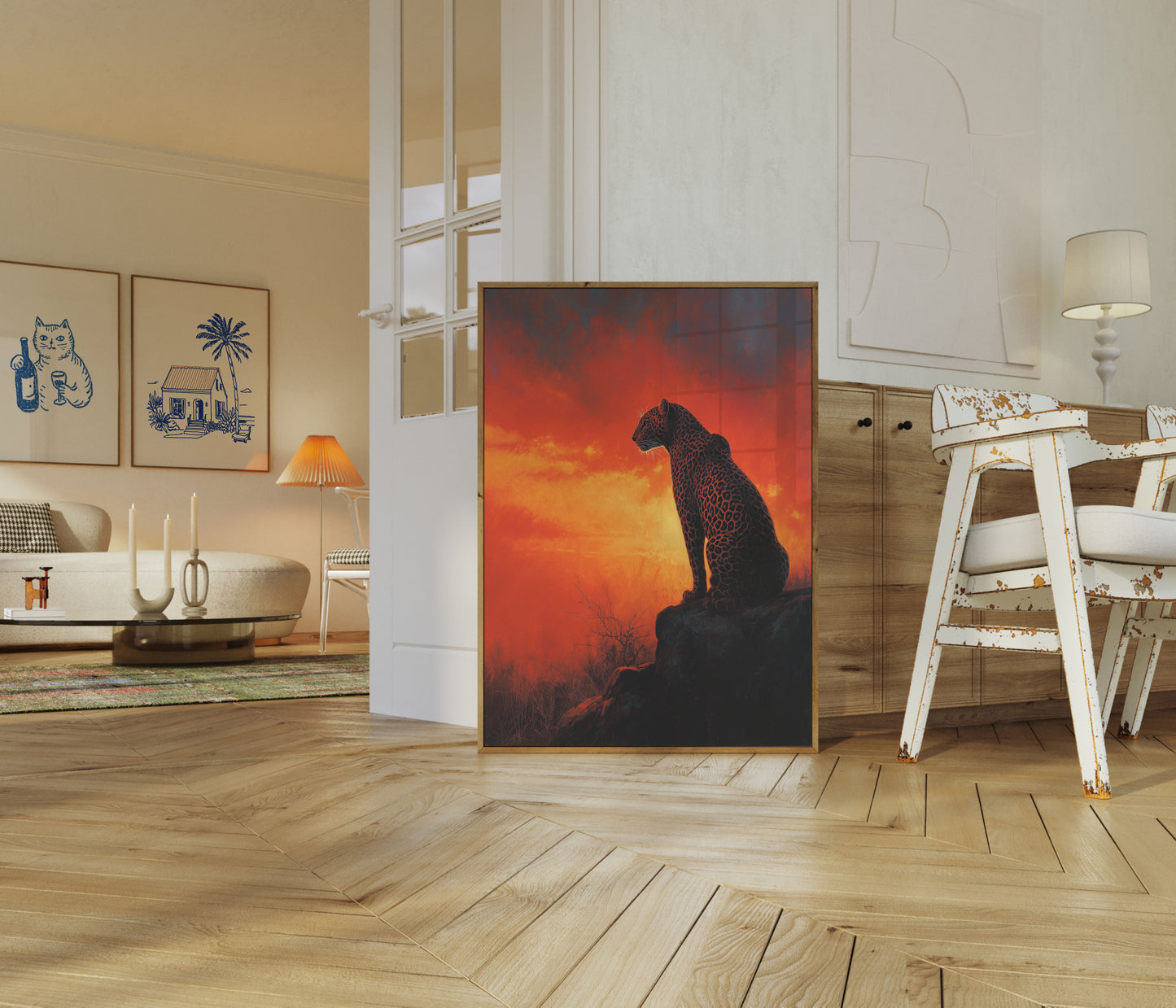 Luipaard Zonsondergang Silhouet Poster