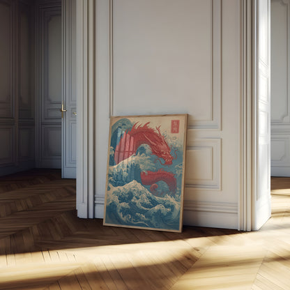 Dragon Ocean Waves Poster