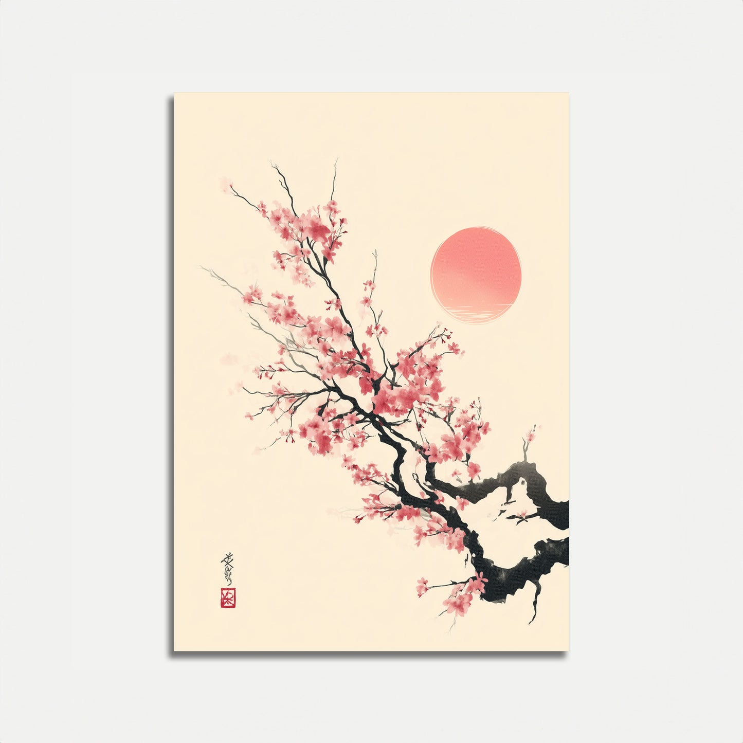 Póster de un sereno atardecer en flor de cerezo