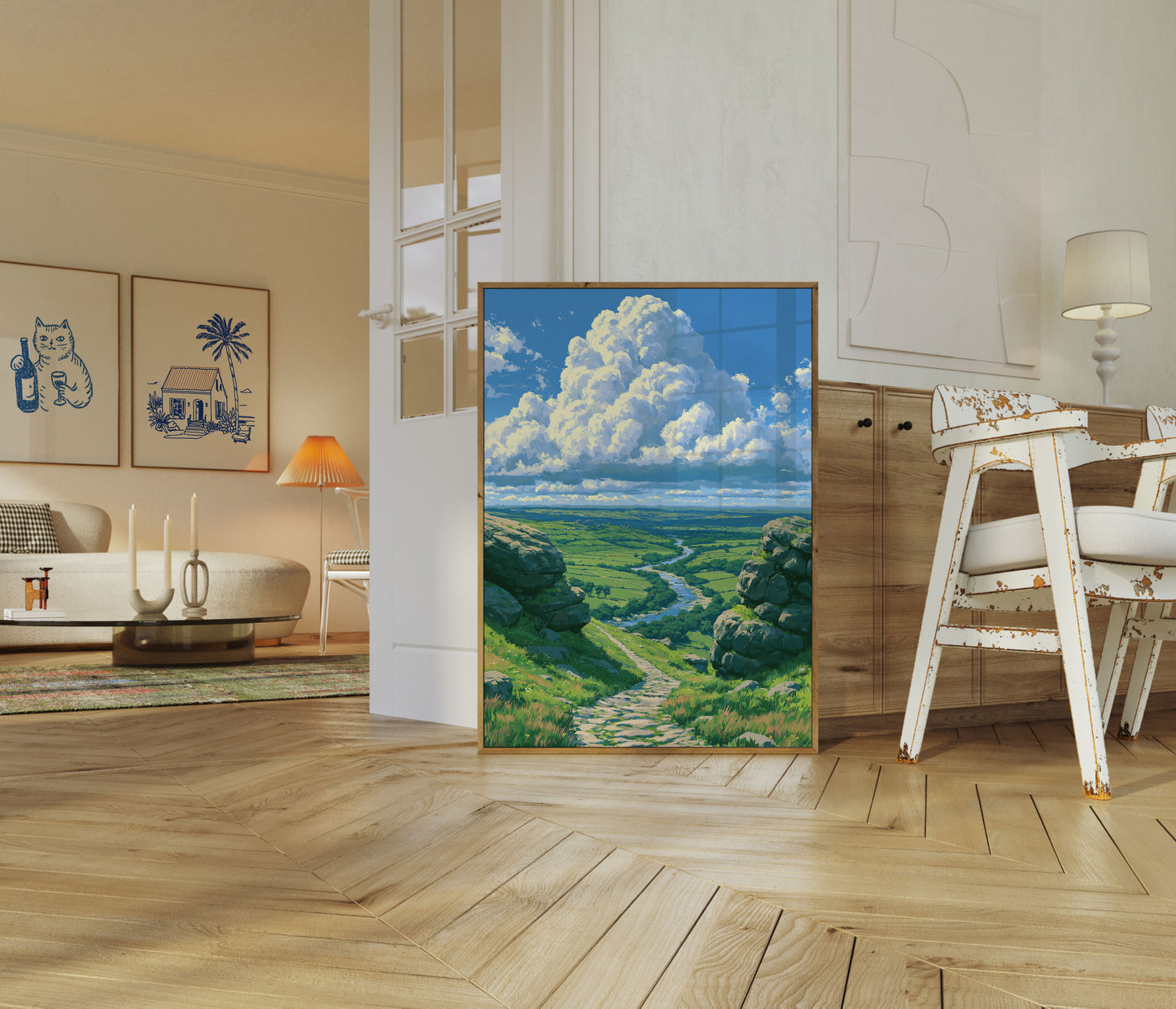 Rolling Valley River Landscape Poster