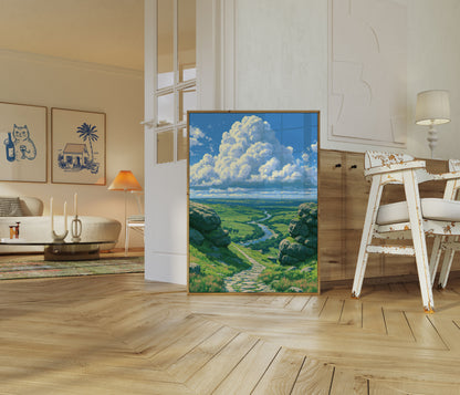 Rolling Valley River Landscape Poster