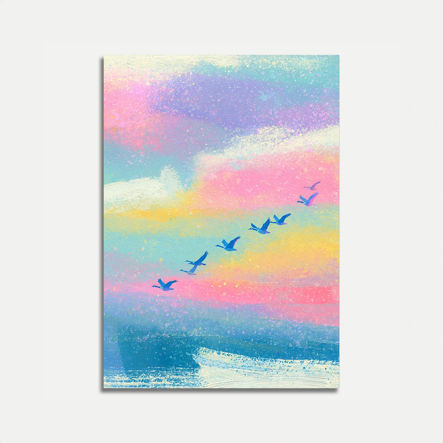 Fliegende Vögel Gradient Himmel Poster