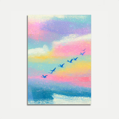 Fliegende Vögel Gradient Himmel Poster