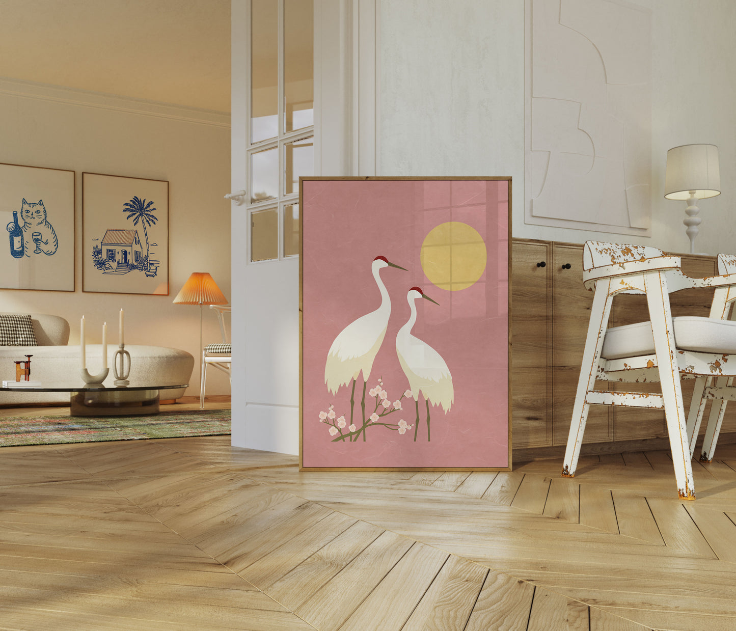 Cranes in Moonlight Poster