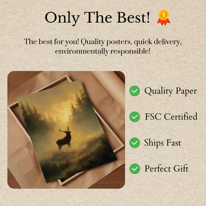 Majestic Deer in Golden Mist Poster