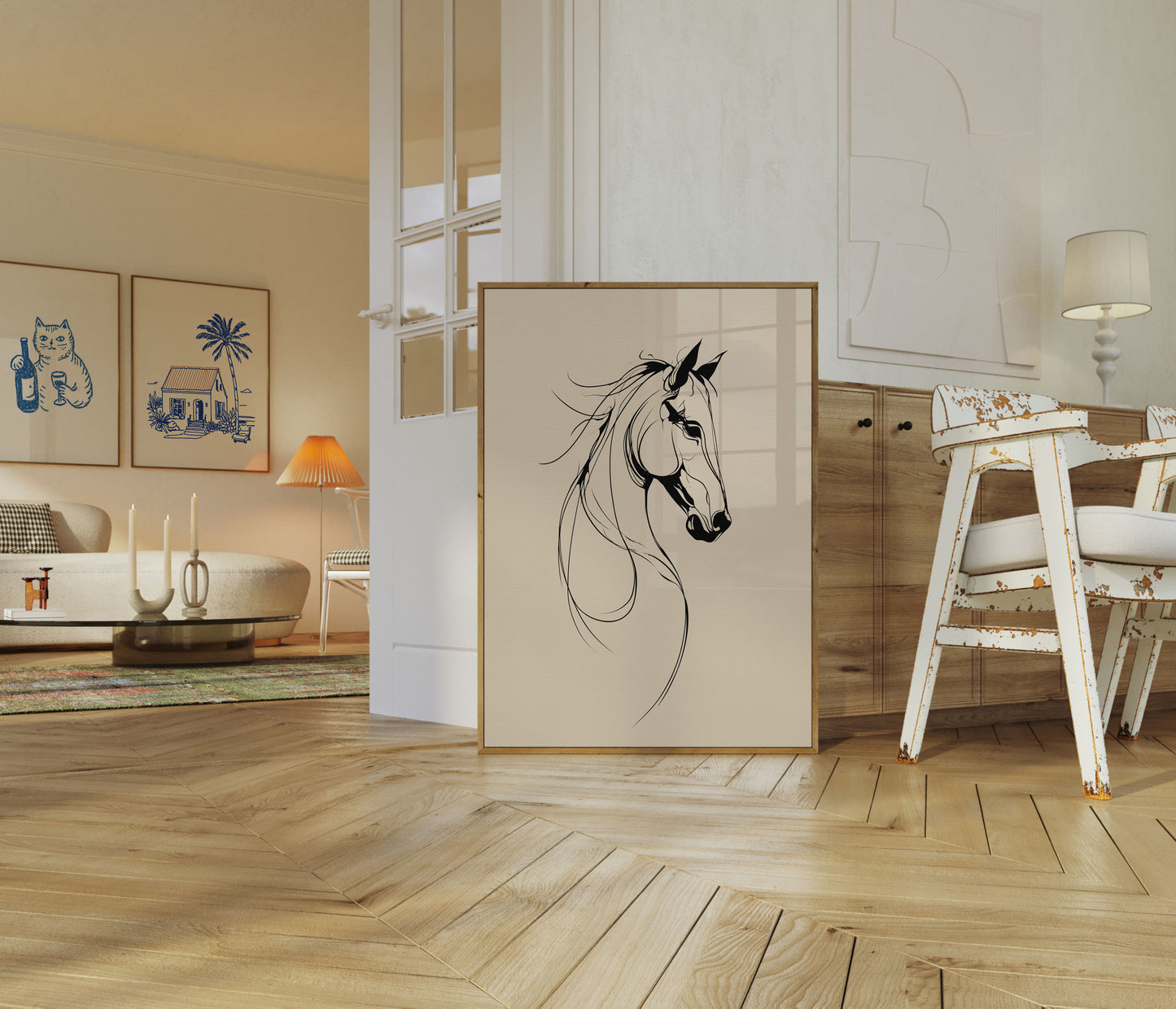 Poster di Arte Lineare Elegante Testa di Cavallo
