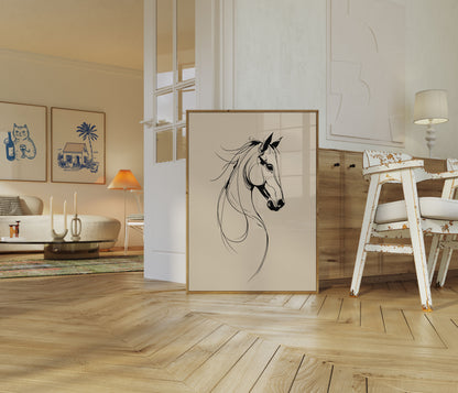 Poster di Arte Lineare Elegante Testa di Cavallo