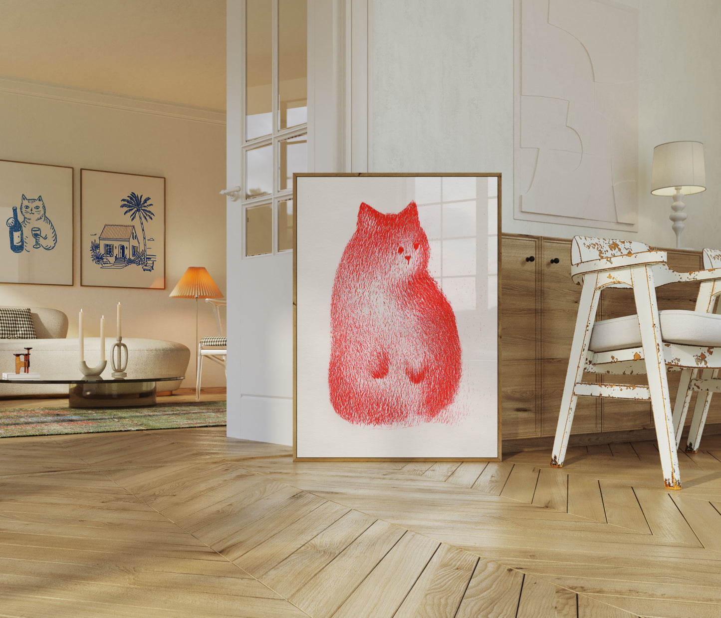 Rotes Katzen-Porträt-Plakat