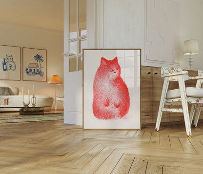 Rotes Katzen-Porträt-Plakat