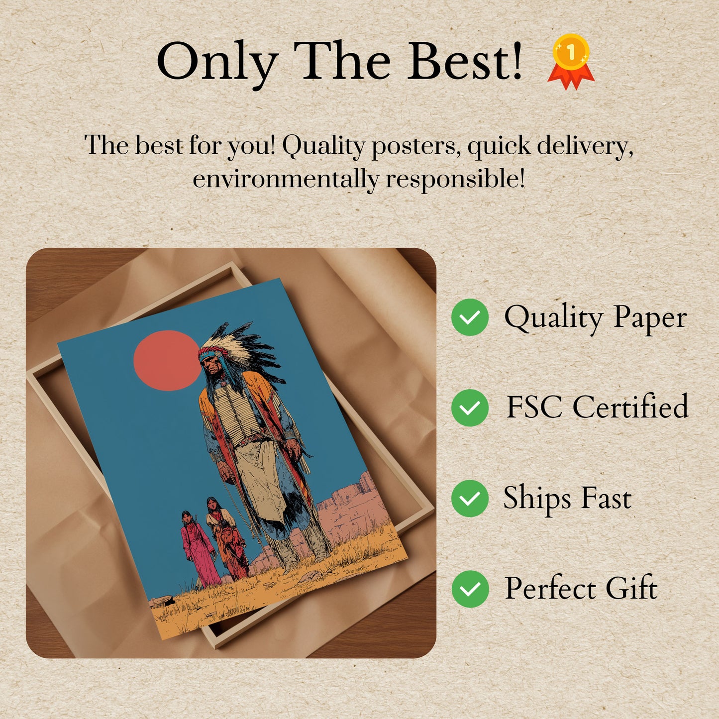 Native American Plains Sunset Poster