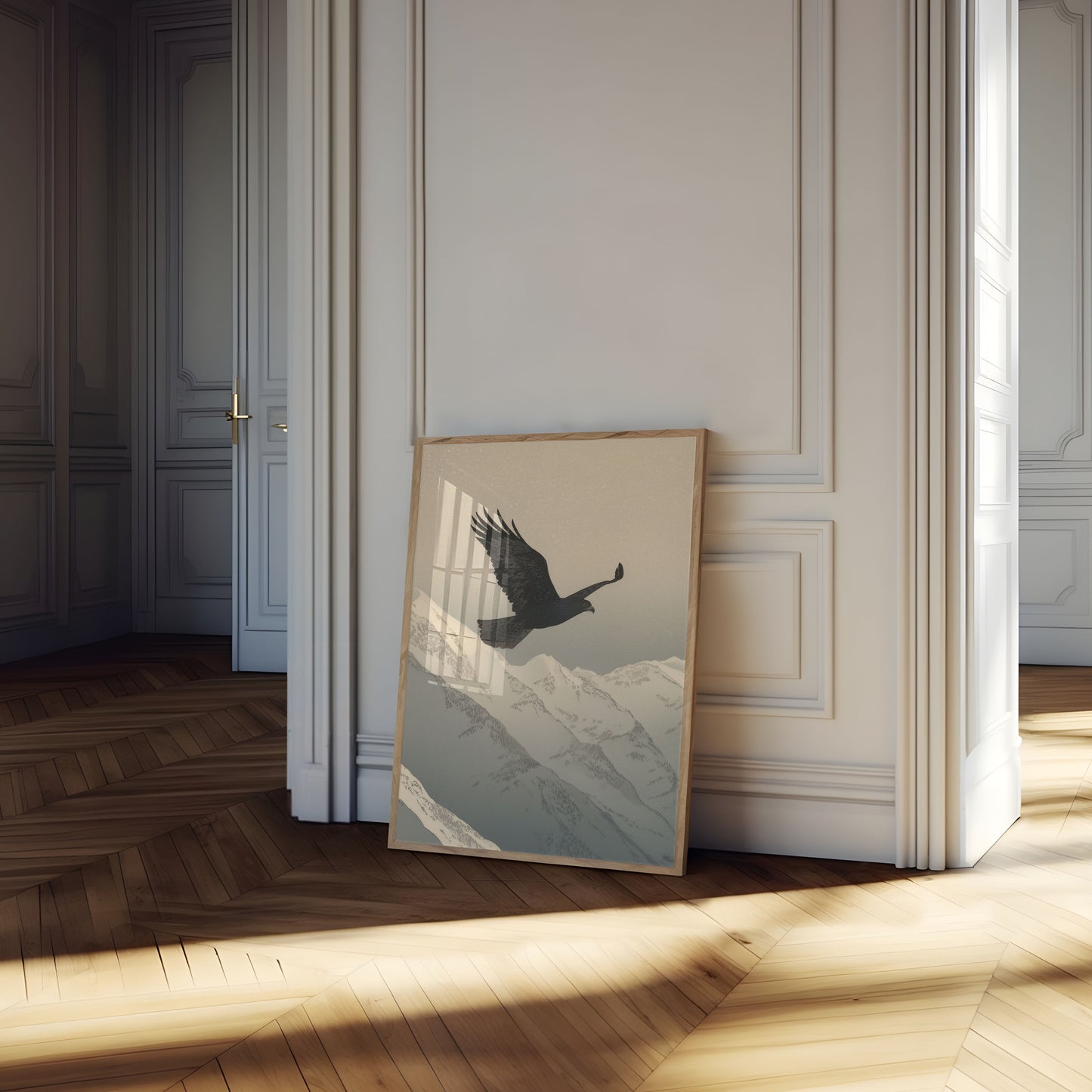 Pôster da Águia Sobrevoando Montanhas Nevadas