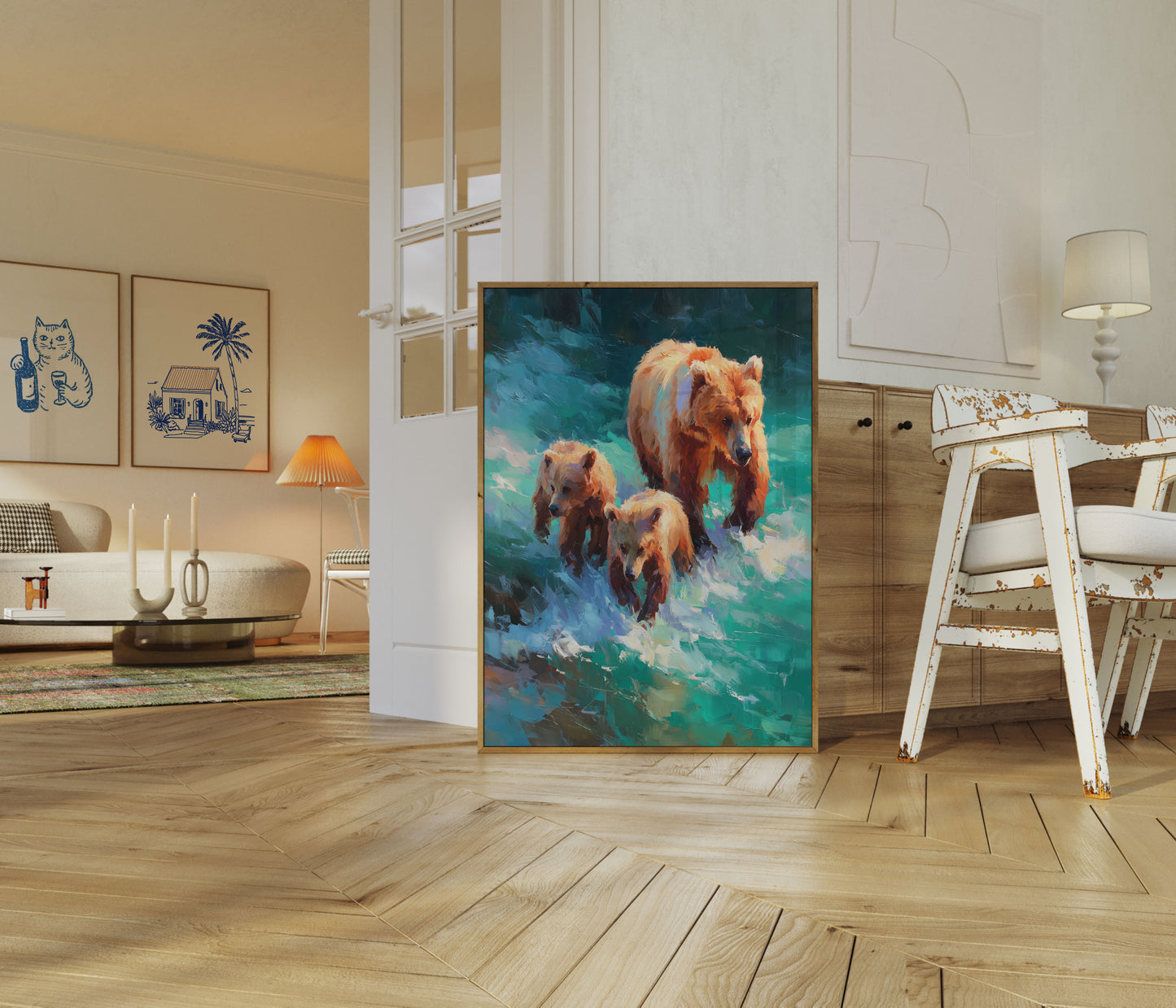 Bear Family in Turquoise Waters Poster