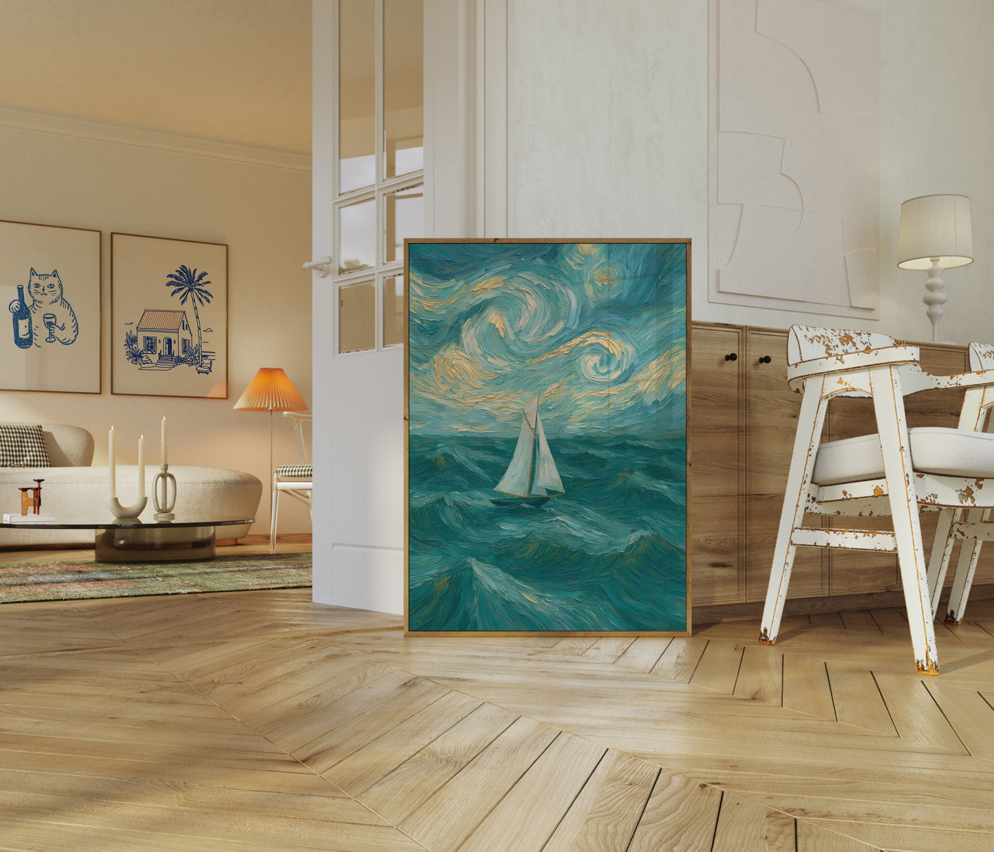 Starry Night Sailboat Ocean Poster