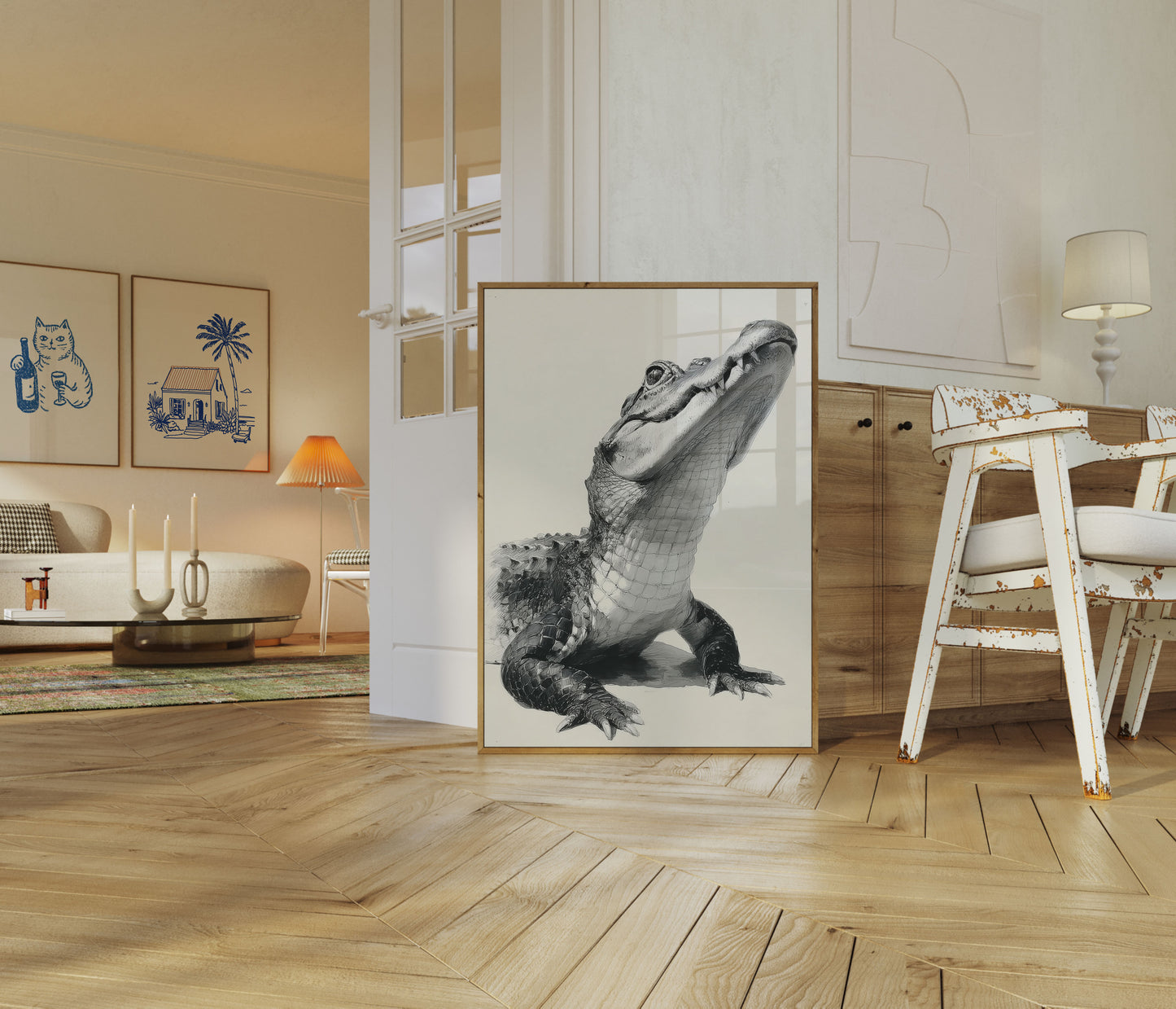 Póster con boceto de cocodrilo feroz