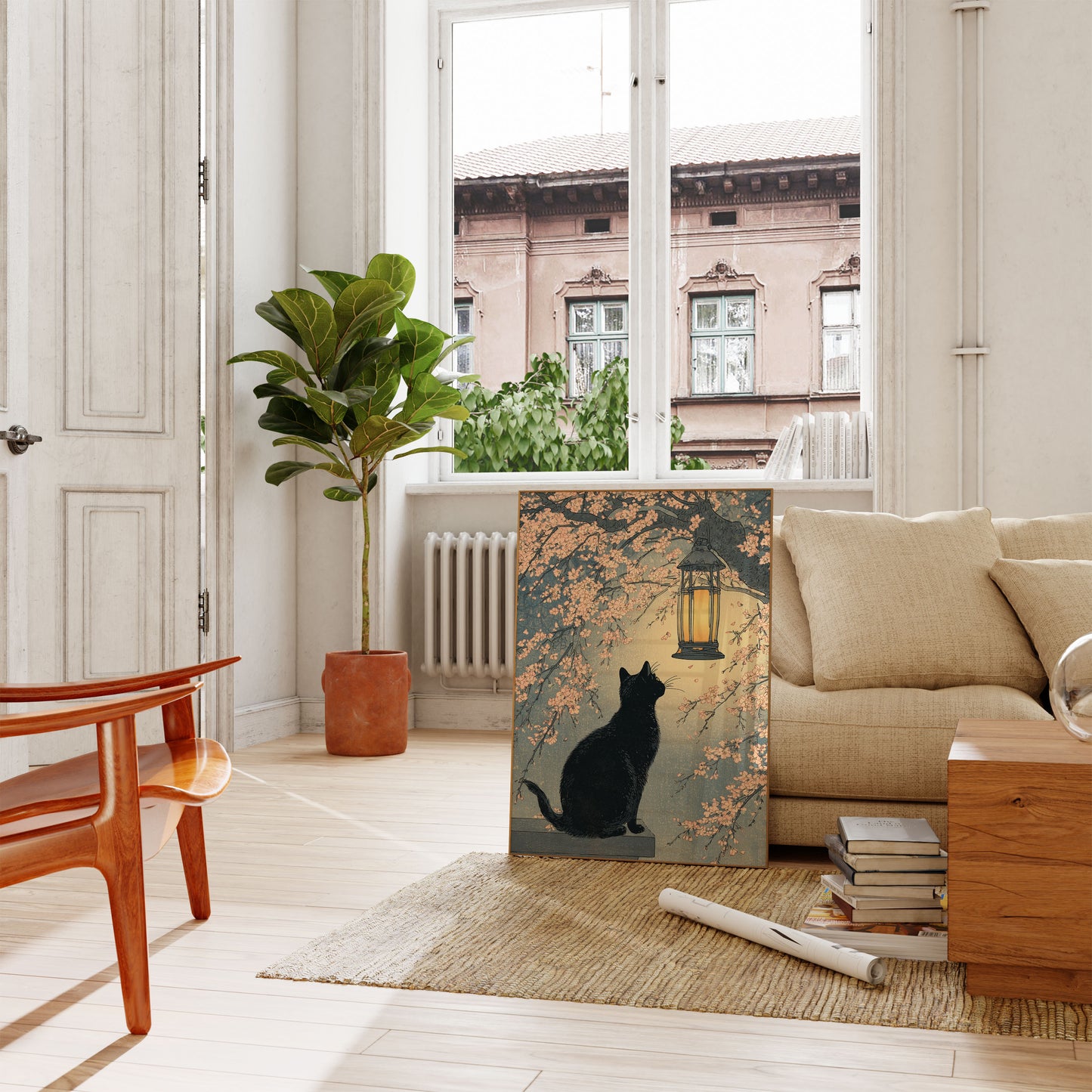 Black Cat Under Lantern Poster