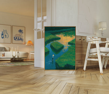 Peaceful River Valley Landscape Poster