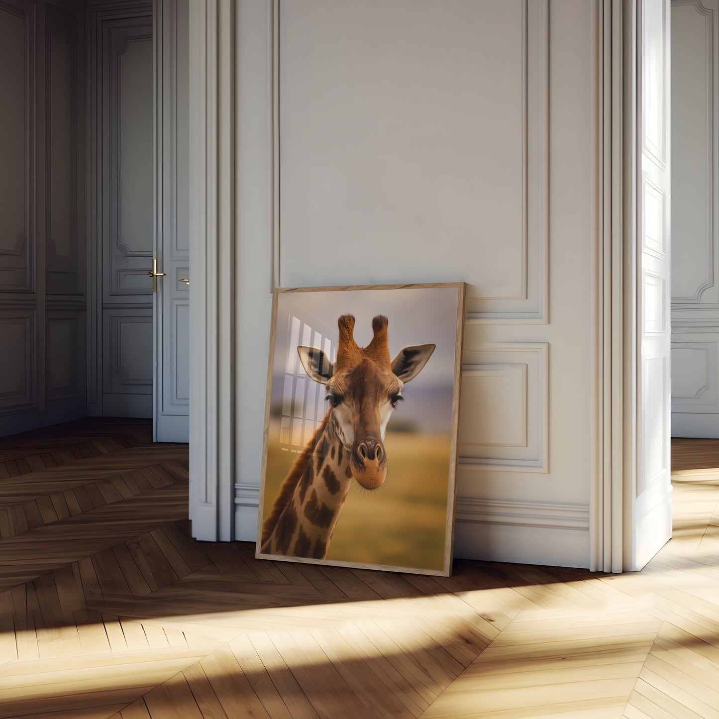 Póster de vida silvestre de la majestuosa jirafa