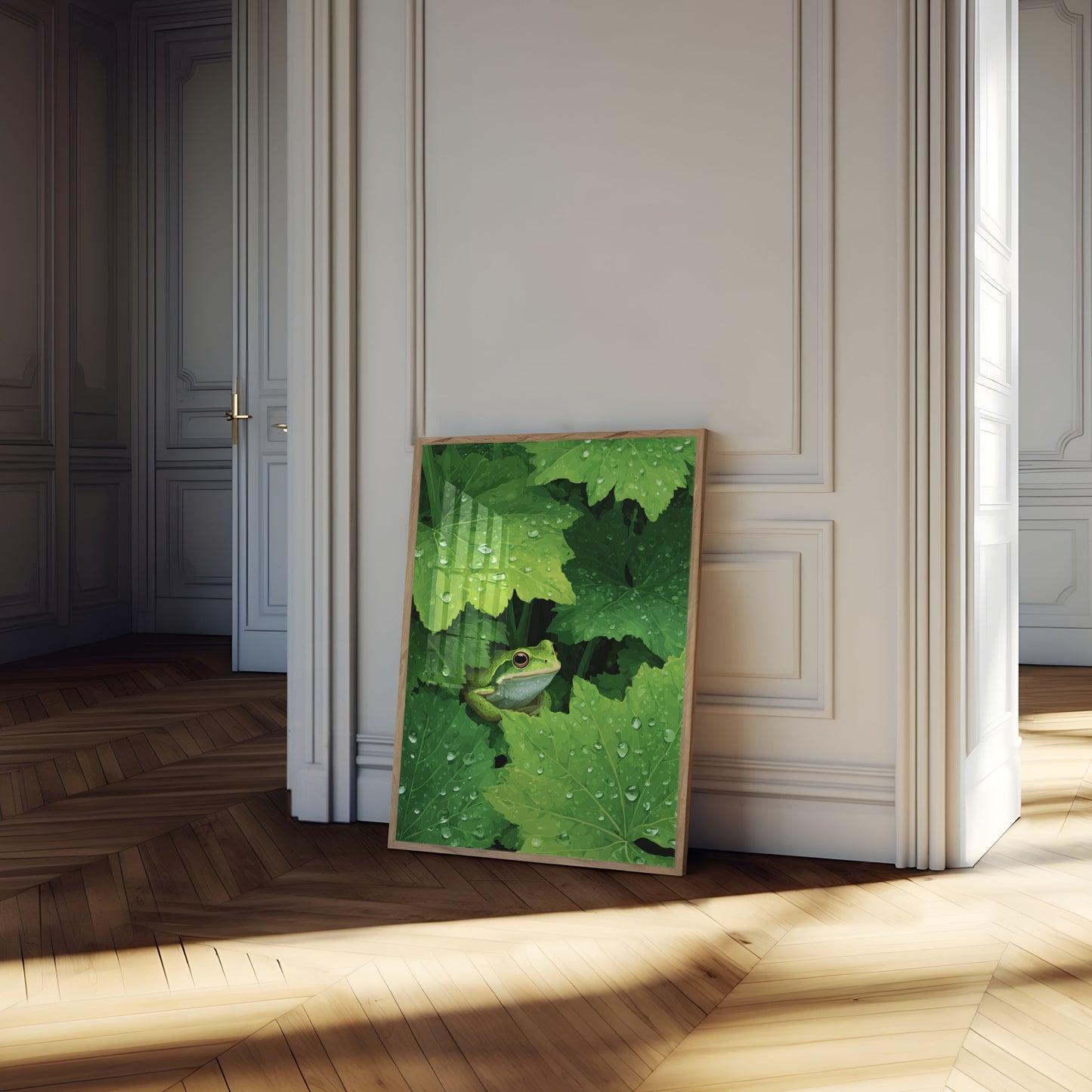 Green Frog Among Lily Pads Poster